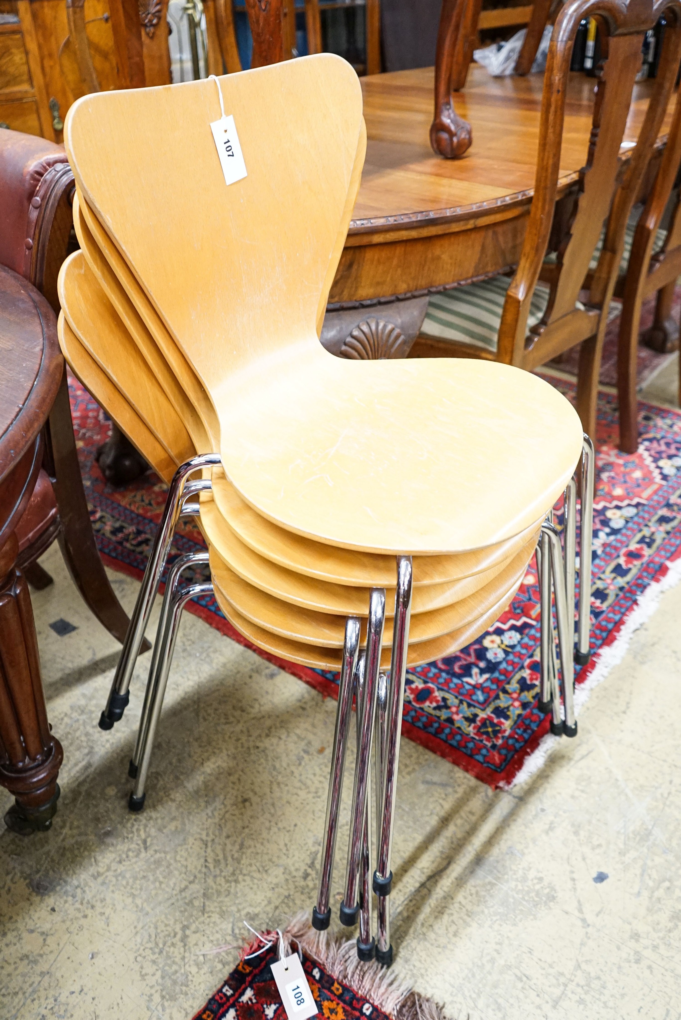 A set of five Arne Jacobsen style chairs